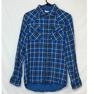 Mountain Khaki Mens Small Blue/White Plaid Relaxed Fit Long Sleeve Flannel Shirt
